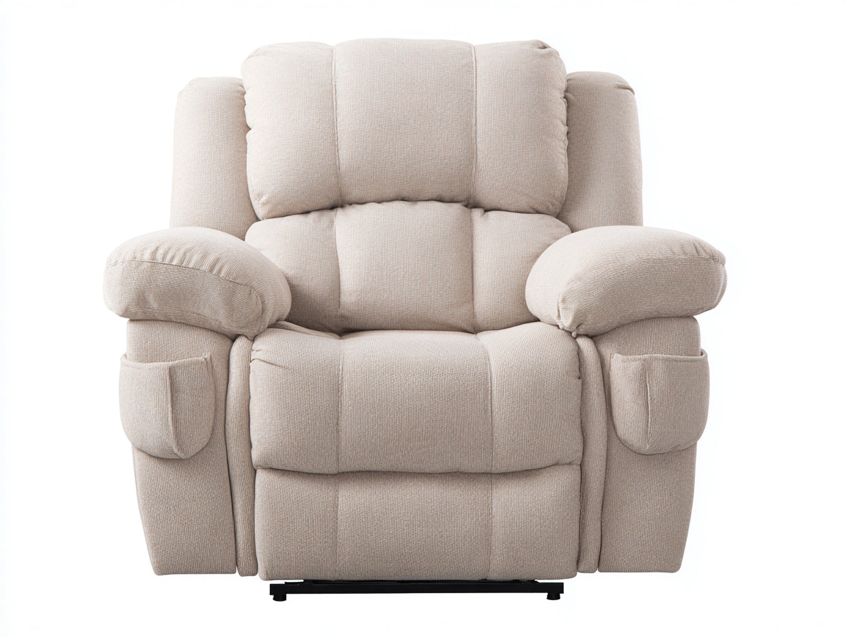 Sillones reclinables tapizados en tejido 100x98x108 cm - Beige - Reposapiés integrado y bolsillos laterales