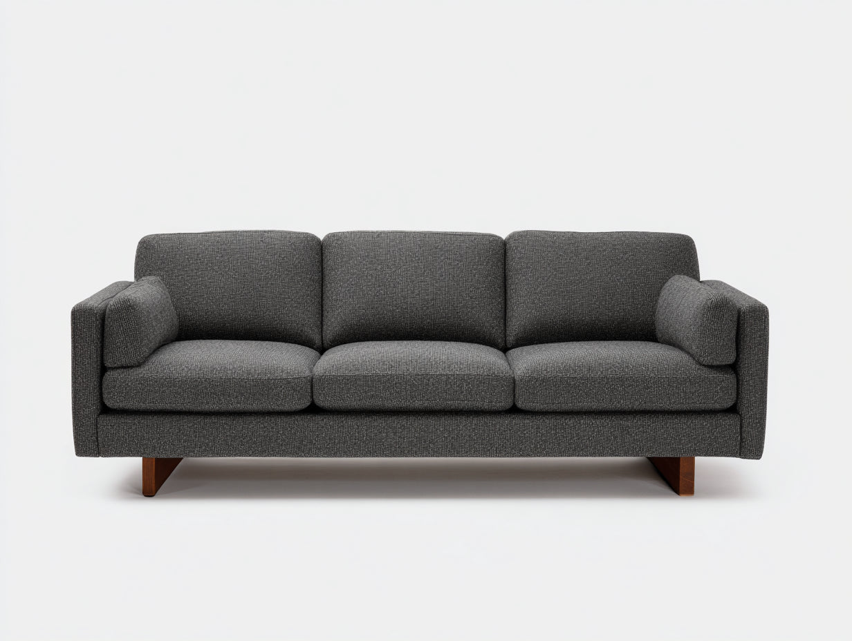 Sofás 3 plazas tapizado en tela 215x86x80 cm - gris oscuro y madera natural - diseño moderno para salón