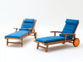 Tumbonas de madera con ruedas 200x72x88 cm - azul y madera natural - diseño reclinable con brazos para exterior