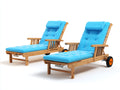 Set de 2 Tumbonas de madera 200x67x90 cm - azul turquesa y madera natural - reclinables con ruedas para jardín
