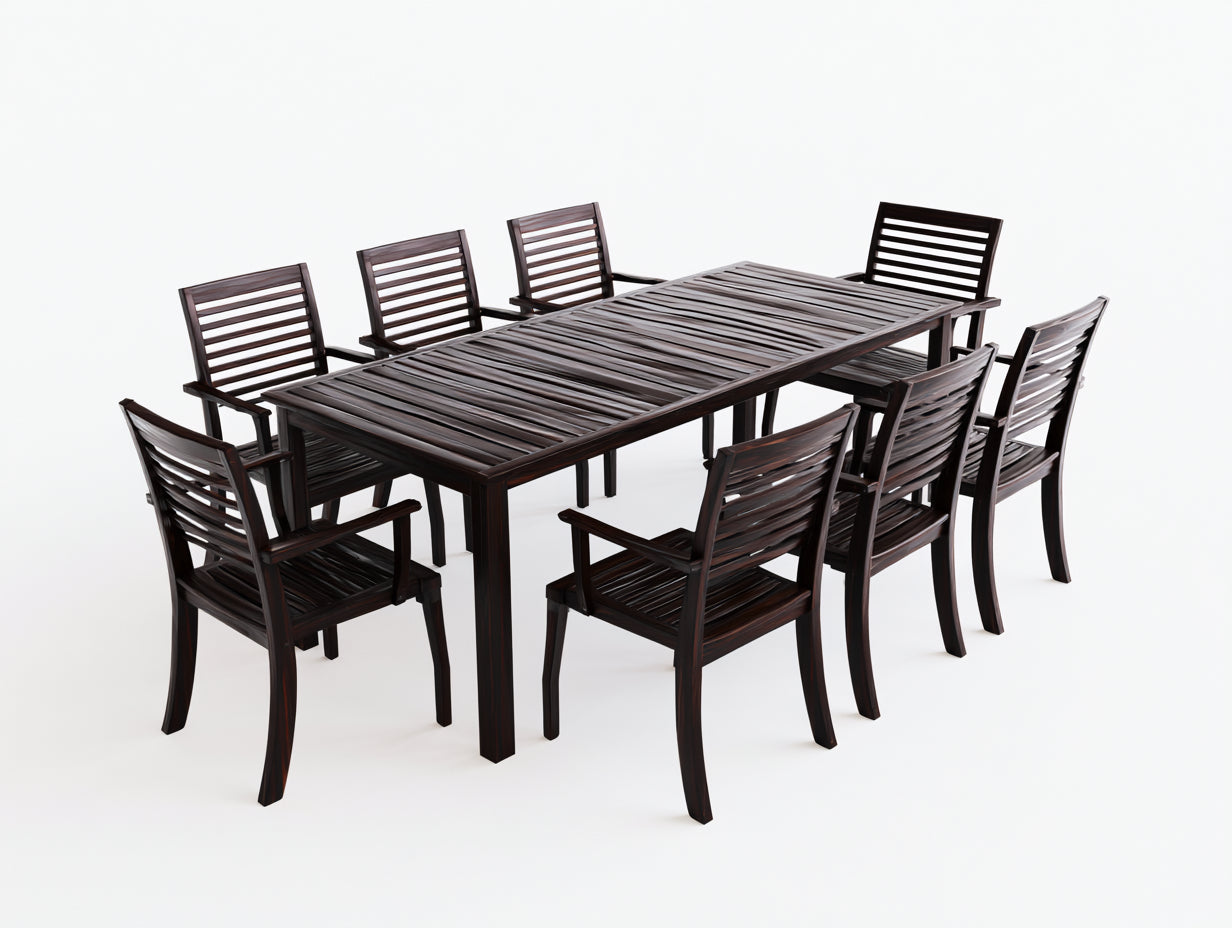 Conjuntos de comedor de jardín de madera 180x90x75 cm - marrón oscuro - 9 piezas para exterior