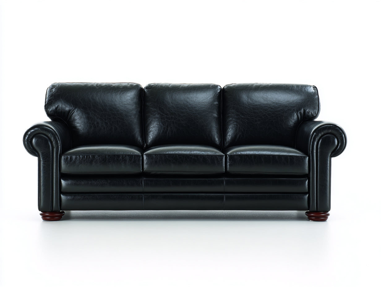 Sofás 3 plazas tapizado efecto piel 210x88x84 cm - negro - estilo clásico para salón