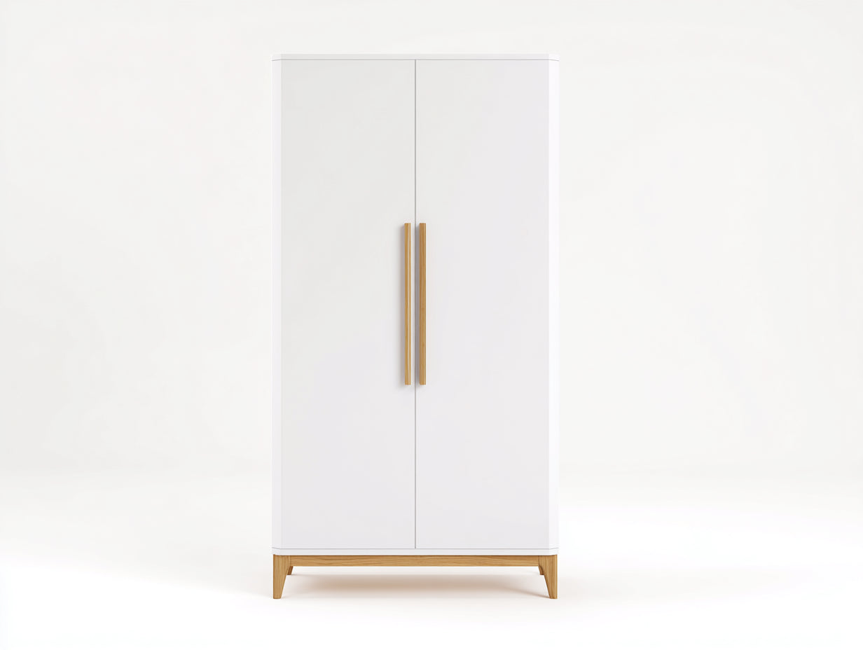Armarios de madera manufacturada 92x52x185 cm - blanco y madera natural - diseño nórdico con 2 puertas