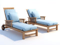 Juego de 2 Tumbonas de madera 205x72x94 cm - azul claro y madera natural - respaldo reclinable con ruedas para jardín