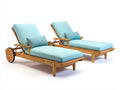 Tumbonas de madera pack de 2 con acolchado azul claro 205x70x92 cm - respaldo ajustable - con ruedas