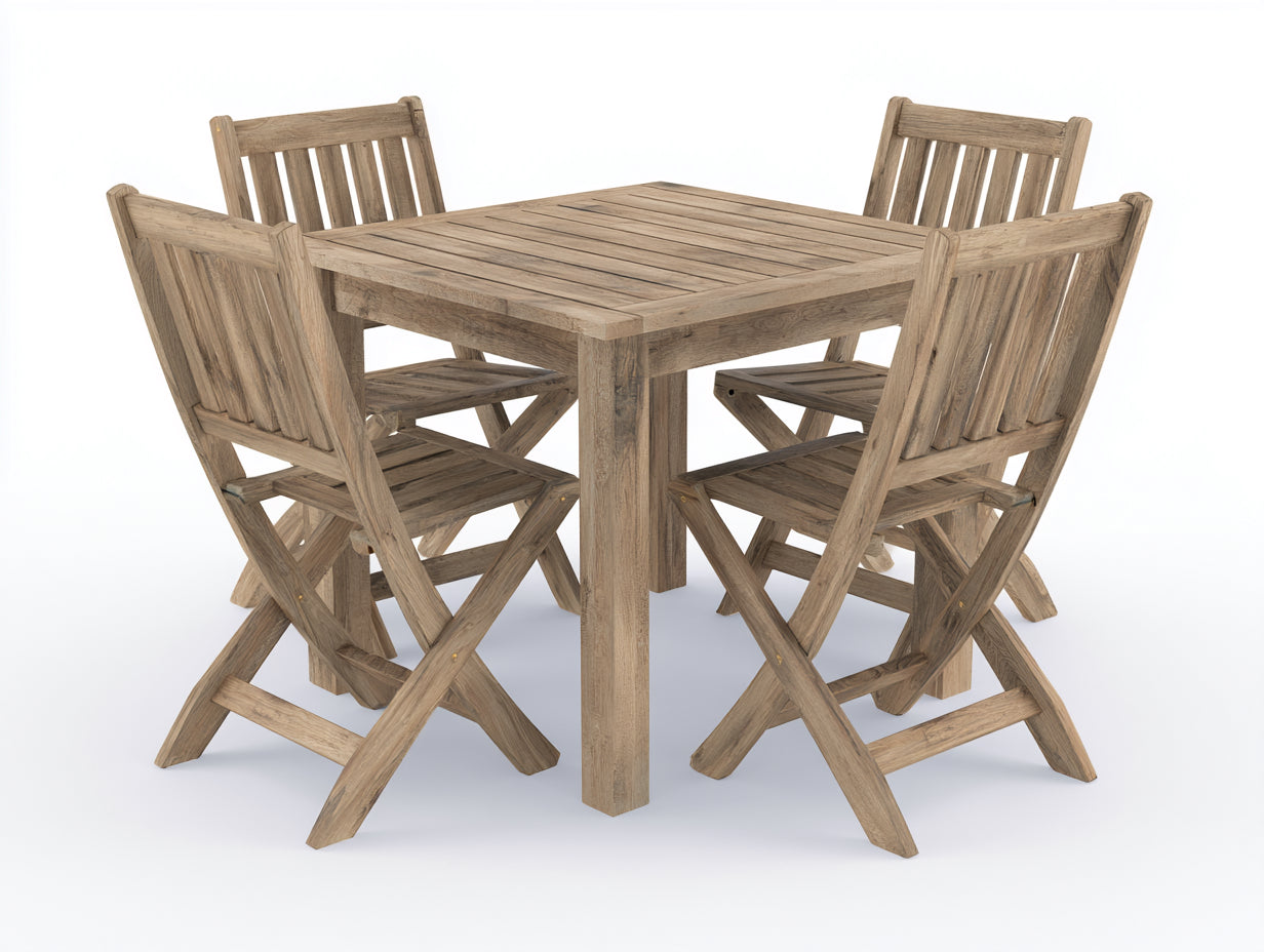 Conjuntos de comedor de jardín de madera 90x90x75 cm - madera natural - mesa cuadrada con 4 sillas