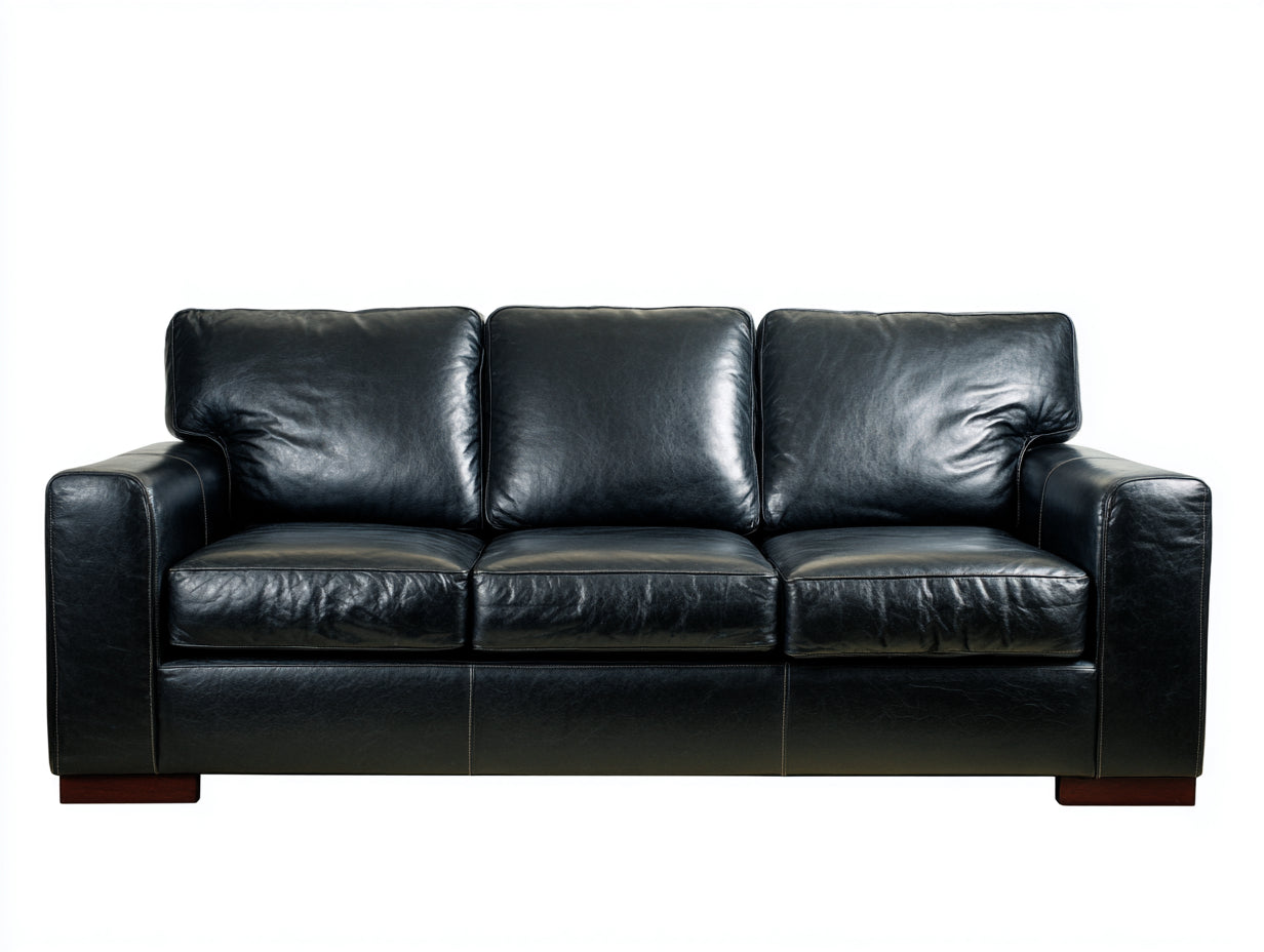 Sofás 3 plazas tapizado efecto piel 212x90x82 cm - negro - diseño moderno para salón