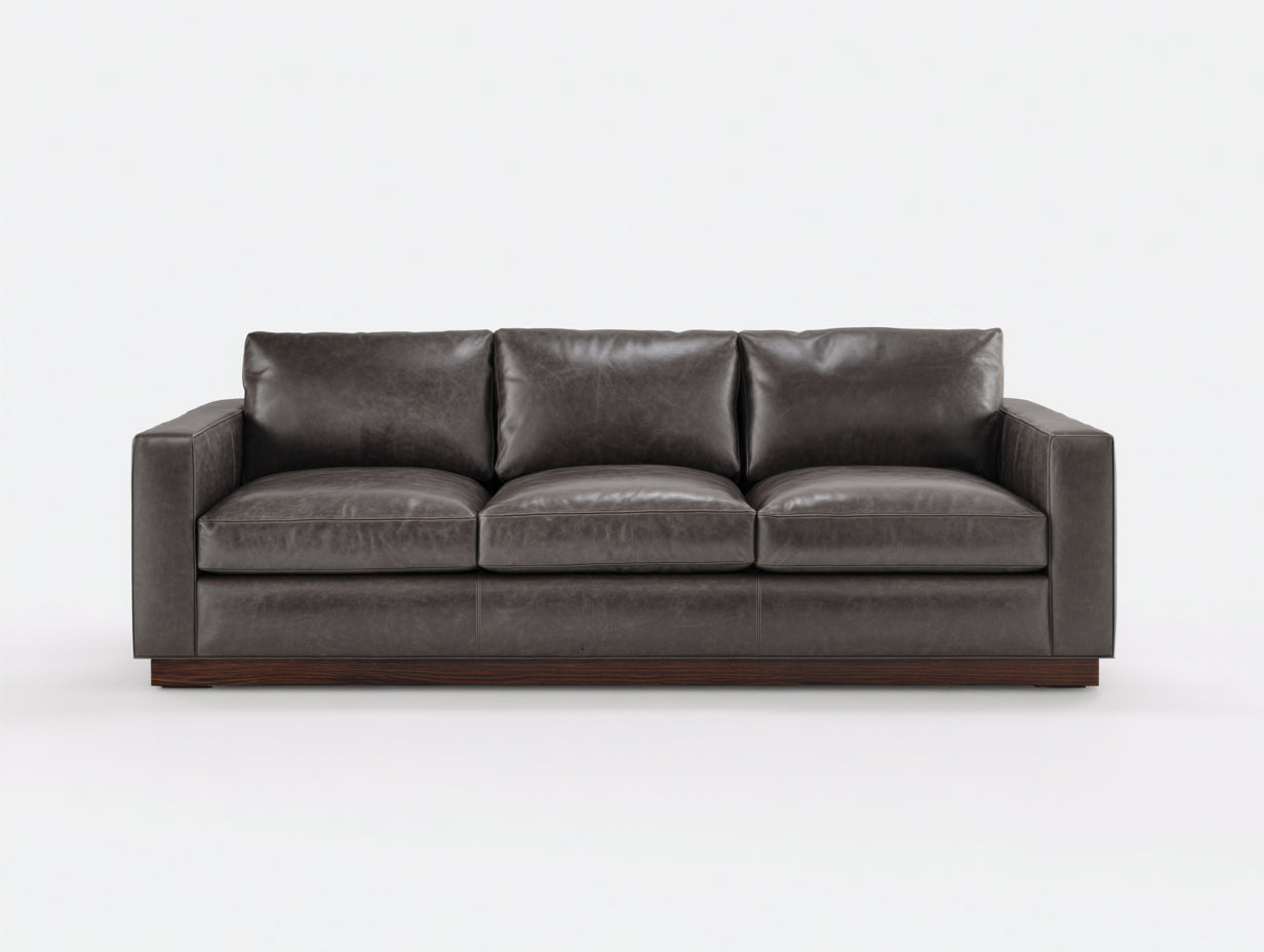 Sofás 3 plazas tapizado efecto piel 225x90x82 cm - marrón oscuro - base de madera