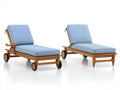 Tumbonas de madera 200x75x95 cm - Azul claro y madera natural - Juego de 2 con respaldo reclinable y ruedas