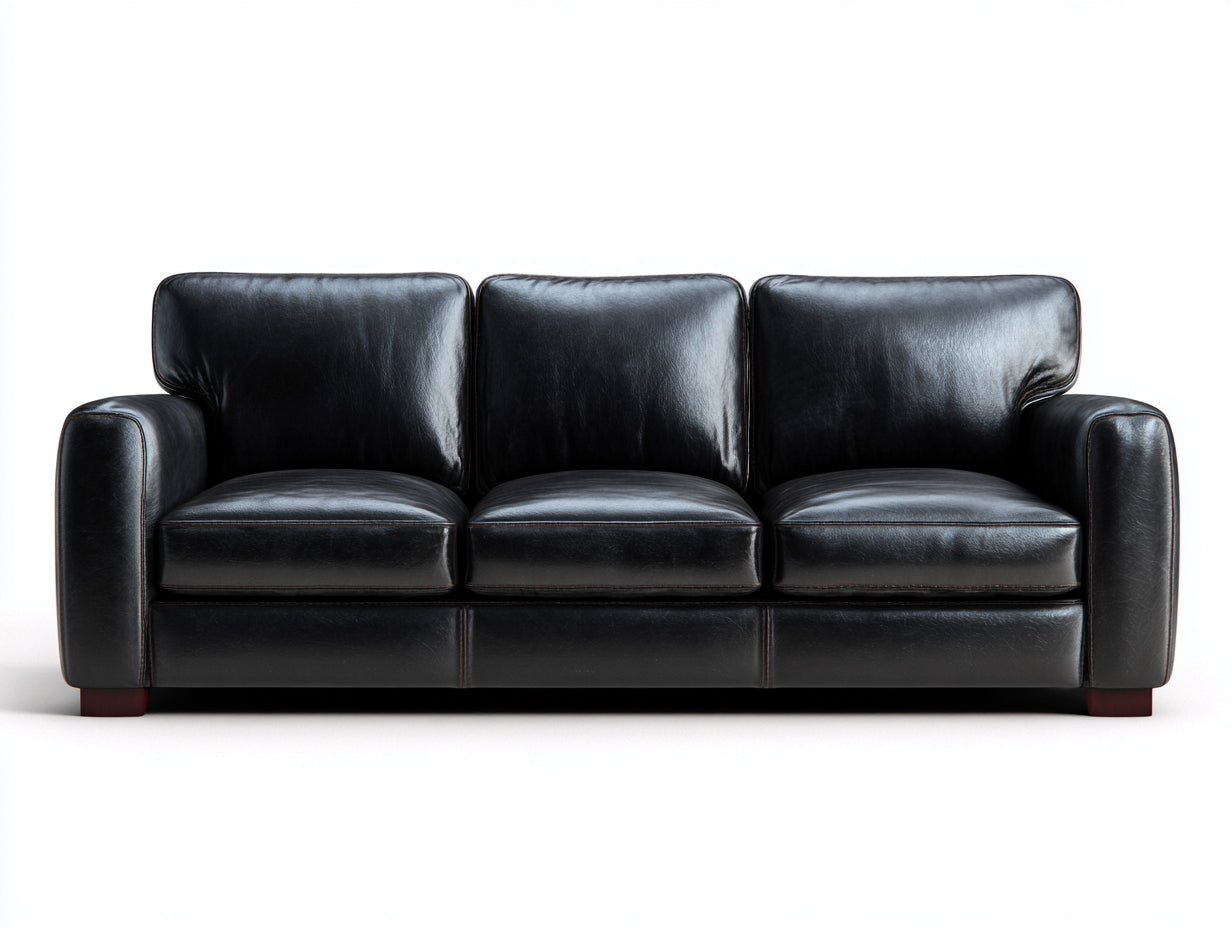 Sofás 3 plazas tapizado efecto piel 220x88x84 cm - negro - con reposabrazos anchos