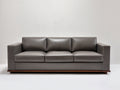 Sofás 3 plazas tapizado efecto piel 220x90x80 cm - gris topo - diseño moderno con brazos rectos para salón