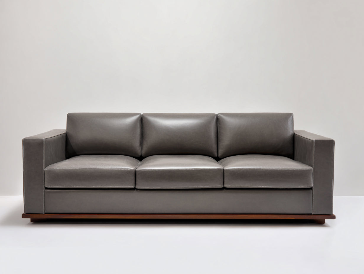 Sofás 3 plazas tapizado efecto piel 220x90x80 cm - gris topo - diseño moderno con brazos rectos para salón