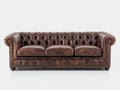 Sofás 3 plazas tapizado efecto piel envejecida 225x95x78 cm - marrón oscuro - diseño capitoné clásico para salón