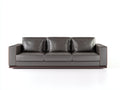 Sofás 3 plazas tapizado efecto piel 218x92x78 cm - gris topo y madera oscura - diseño moderno con brazos rectos para salón