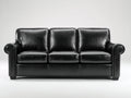 Sofás 3 plazas de piel sintética 205x88x88 cm - Negro - Diseño clásico con reposabrazos redondeados