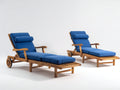 Juego de 2 Tumbonas de madera 205x72x92 cm - azul y madera natural - respaldo reclinable con ruedas