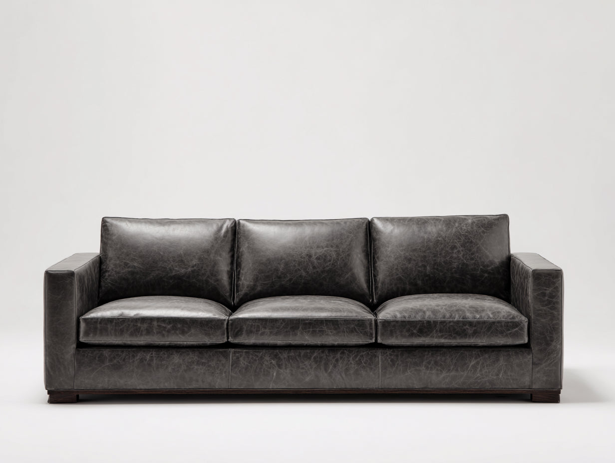 Sofás 3 plazas de piel sintética 218x94x86 cm - Gris oscuro - Acabado envejecido y diseño moderno