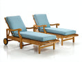 Tumbonas de madera pack de 2 con acolchado azul claro 205x72x92 cm - respaldo ajustable - con reposabrazos y ruedas
