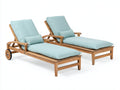 Tumbonas de madera 200x75x95 cm - Azul claro y madera natural - Juego de 2 con respaldo reclinable reposabrazos y ruedas
