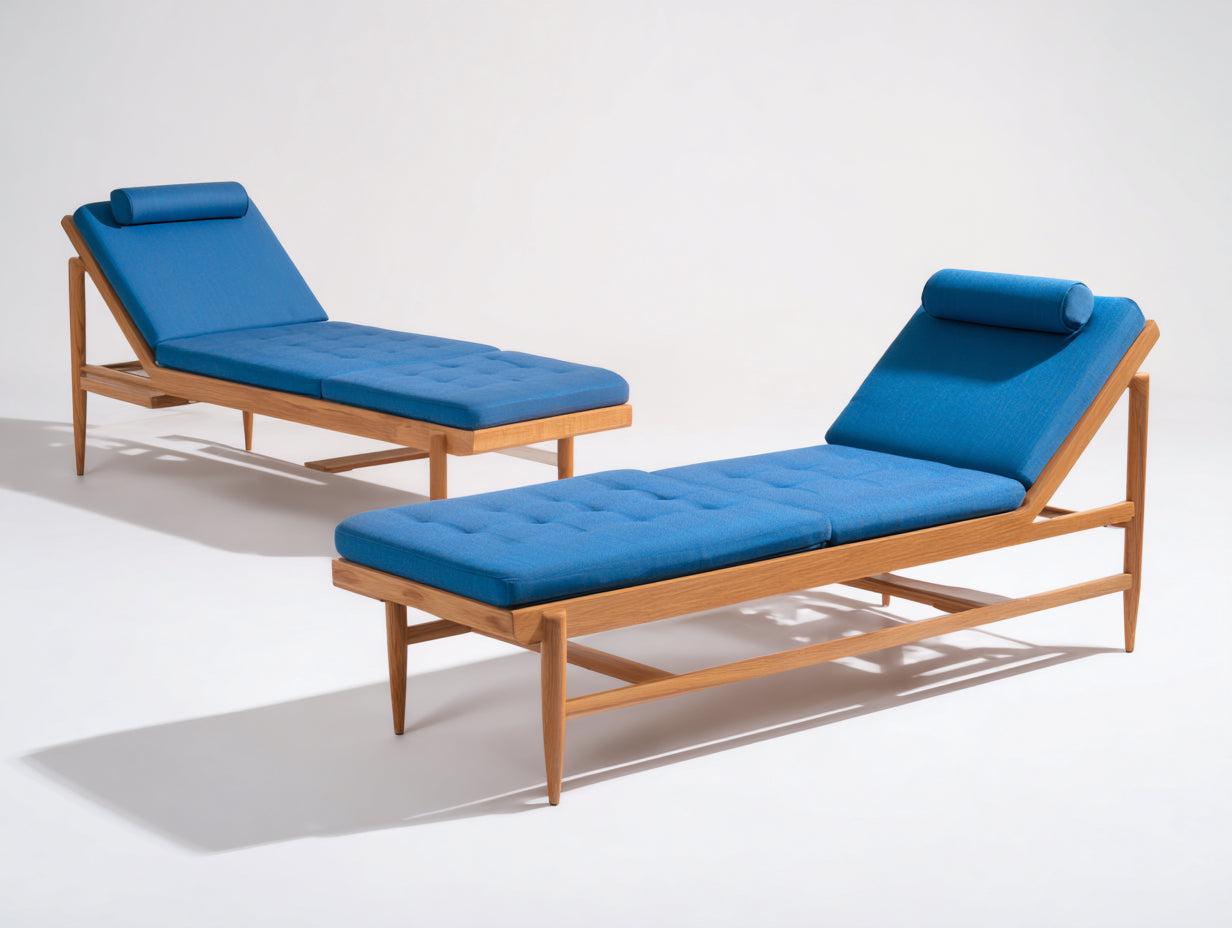 Tumbonas de madera pack de 2 con acolchado azul 195x65x82 cm - respaldo reclinable - diseño exterior
