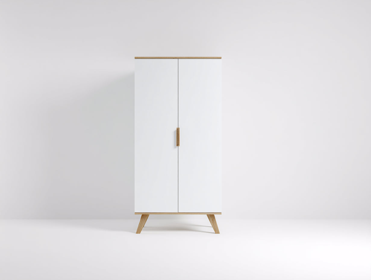 Armarios de 2 puertas tablero de madera 80x45x160 cm - blanco y madera natural - diseño nórdico para dormitorio