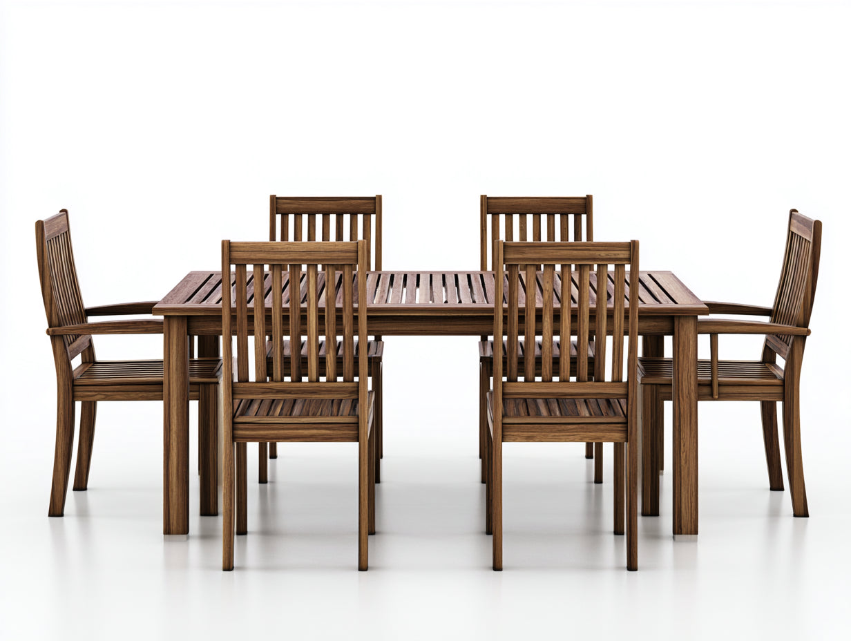 Conjuntos de comedor de jardín de madera 180x90x75 cm - marrón natural - mesa rectangular y 6 sillas