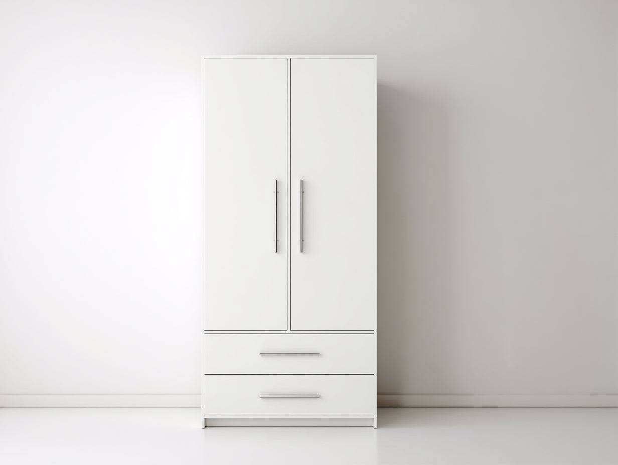 Armarios de 2 puertas en madera 90 x 50 x 190 cm - Blanco - Diseño moderno con 2 cajones para dormitorio
