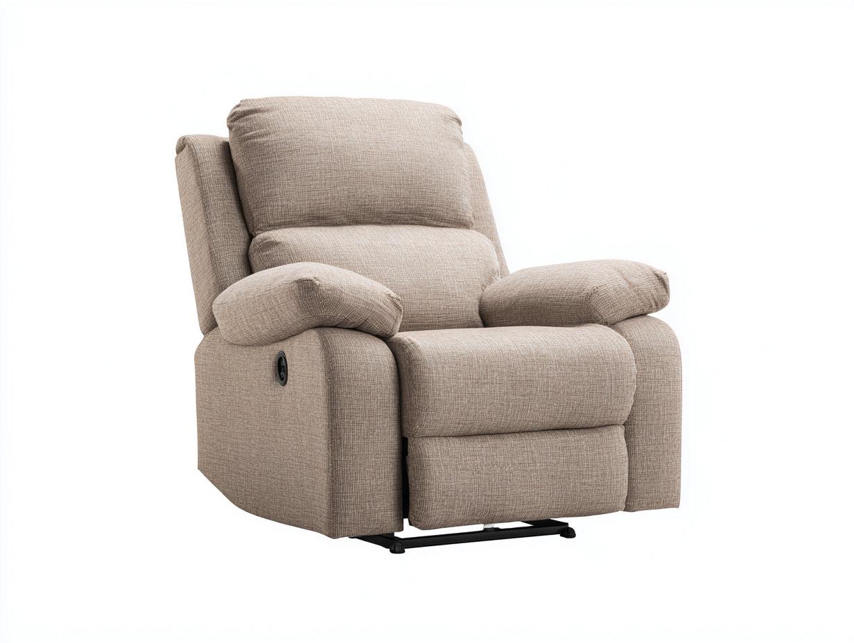 Sillones reclinables tapizado en tela 96x91x101 cm - beige claro - diseño acolchado con control lateral para salón