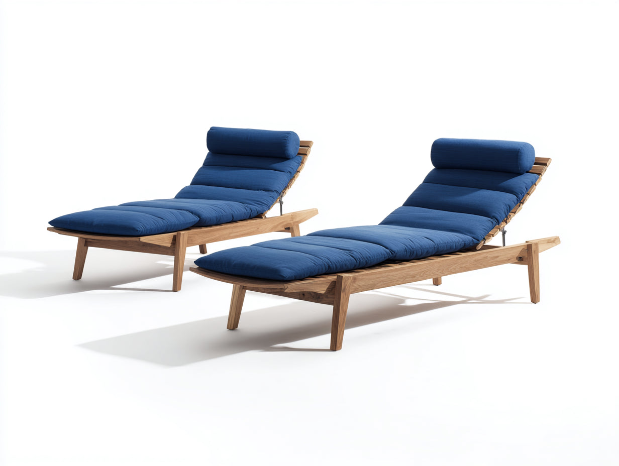 Tumbonas de madera 200x70x85 cm - azul y madera natural - diseño reclinable para exterior