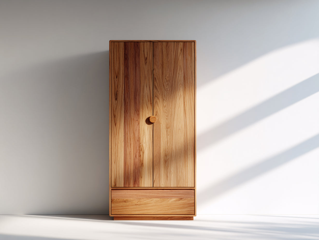 Armarios de 2 puertas en madera 90 x 52 x 190 cm - Natural - Diseño moderno con 1 cajón para dormitorio