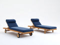 Tumbonas de madera 200x72x88 cm - Azul marino y madera natural - Juego de 2 con respaldo reclinable y ruedas