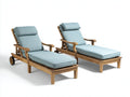 Set de 2 Tumbonas de madera 200x68x90 cm - azul claro y madera natural - reclinables con ruedas para jardín